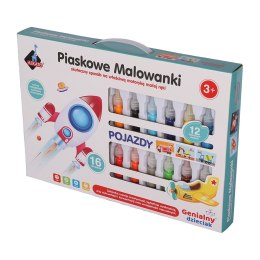 Piaskowa Wyklejanka Pojazdy Auta Genialny dzieciak 16 Obrazków 12 Kolorów