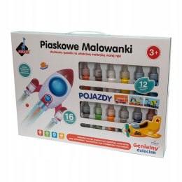 Piaskowa Wyklejanka Pojazdy Auta Genialny dzieciak 16 Obrazków 12 Kolorów