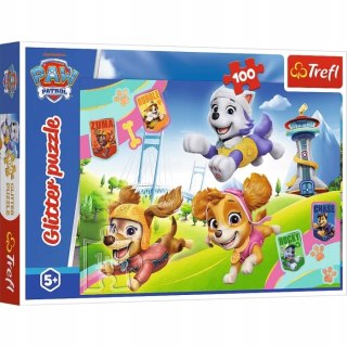 Puzzle 100 elementów Psi Patrol Brokatowe Błyszczące psiaki 14835 Trefl