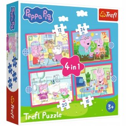 Puzzle 4w1 Świnka Peppa 34672 Trefl 12,15,20,24 dla trzylatka 3+