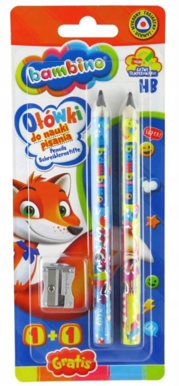 Ołówki Grube Do Nauki Pisania Trójkątne 2szt + Temperówka Bambino