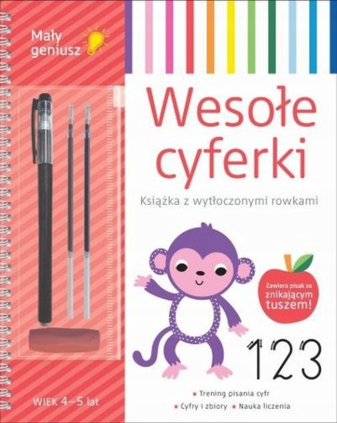 Wesołe cyferki Mały geniusz Książka z rowkami + Pisak ze znikającym tuszem