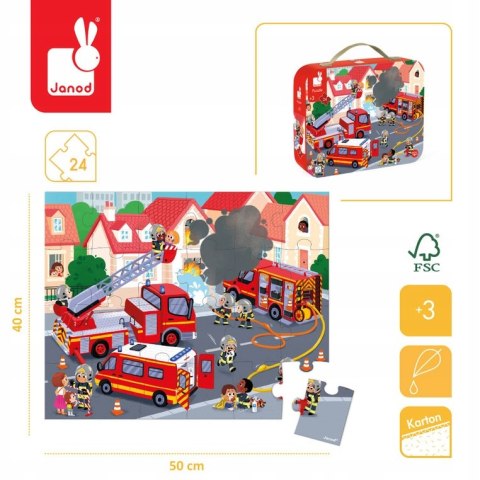 Janod Puzzle w walizce Strażacy 24 elementy 3+