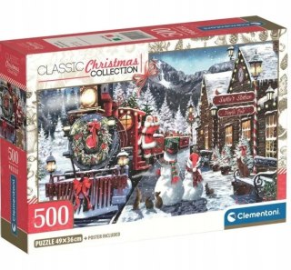 Puzzle 500 elementów Świąteczny Pociąg Clementoni 35627 Dworzec świąteczny