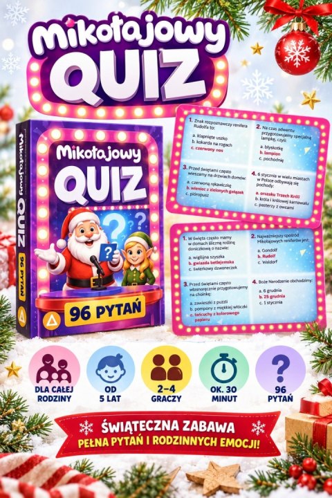 Gra Karciana Mikołajowy Quiz Świąteczna 96 Pytań Mikołajki Święta Mikołaj