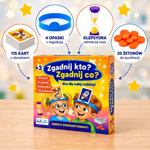 Gra Rodzinna Zgadnij Kto? Zgadnij Co? Zgadywanka dla dzieci 115 kart 3+