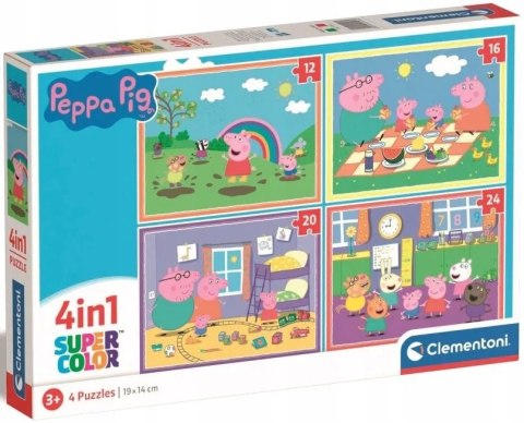 Puzzle 4w1 21516 Świnka Peppa Pig Clementoni Super Kolor 3+