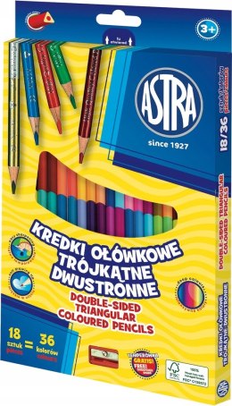 Astra Kredki Dwustronne 18=36 kolorów + temperówka