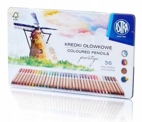 Kredki ołówkowe z drewna cedrowego w metalowym pudełku Astra 36 kolorów
