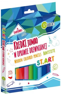 Kredki Jumbo ST.ART w Oprawie Drewnianej 12 Kolorów + Temperówka Gratis